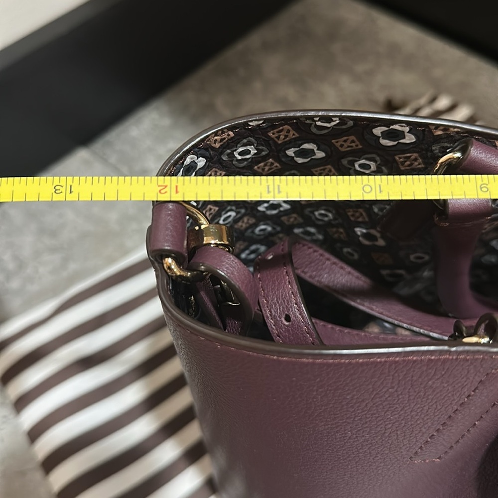 Henri Bendel Maroon Tote with Gold Accents and Matching Wristlet (No Dustbag) - Picture 9 of 12